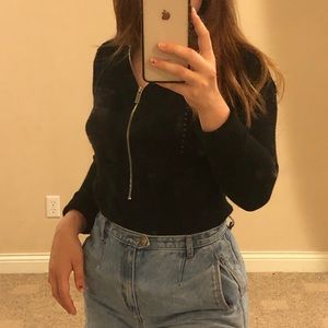 Snug Black Longsleeve Sweater w/ Functional Zipper